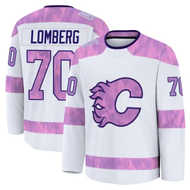 Premium Ryan Lomberg White Calgary Flames 2024 Hockey Fights Cancer Practice Jersey - Men's