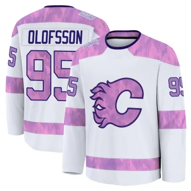 Premium Victor Olofsson White Calgary Flames 2024 Hockey Fights Cancer Practice Jersey - Youth